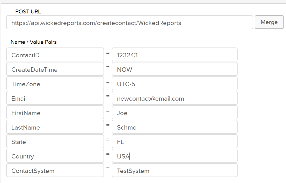 wicked reports creating contacts with http post